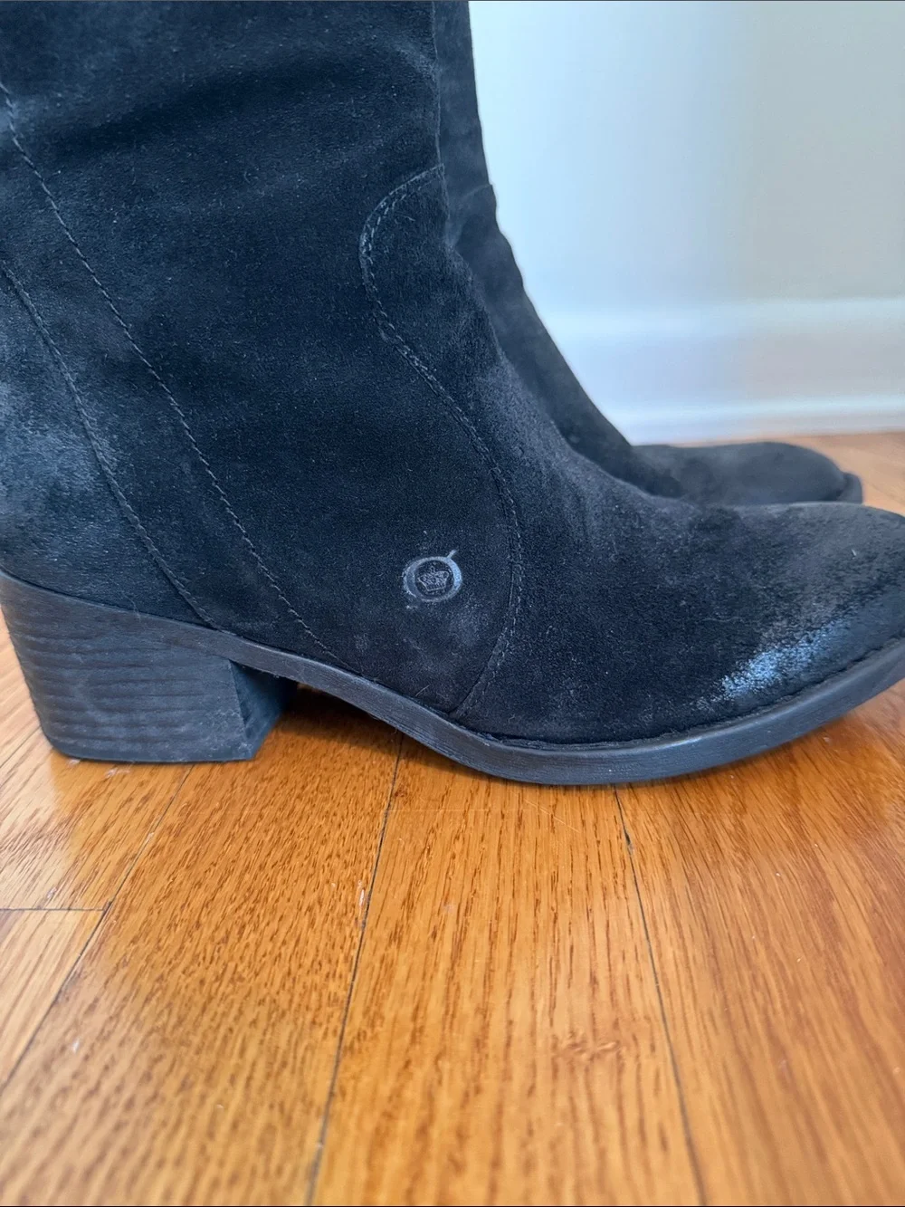 Born Black Suede Knee Boots with Back Tie and Side Zipper